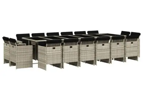 Set mobilier de grădină cu perne 17 piese gri deschis poliratan - 2/5