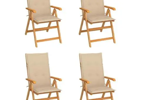 Scaune grădină, cu perne bej, 4 buc., lemn masiv de tec - 1/5