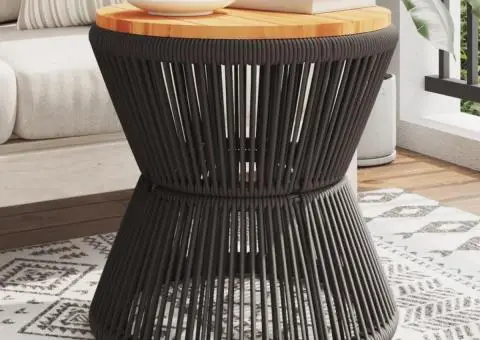 Măsuță cafea bază din sârmă negru Ø 45x44 cm, lemn masiv acacia - 1/5