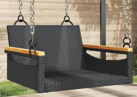 Bancă de balansoar, negru, 63x62x40 cm, poliratan - 1/5