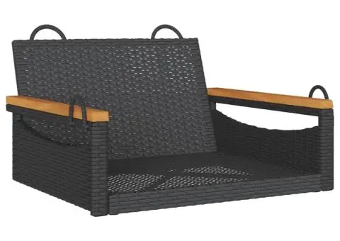 Bancă de balansoar, negru, 63x62x40 cm, poliratan - 2/5