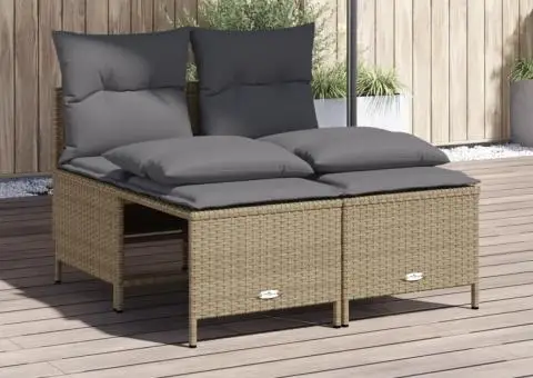 Set canapele de grădină, 4 piese, cu perne, bej, poliratan - 1/5