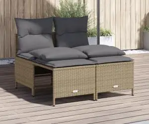 vidaXL Set canapele de grădină, 4 piese, cu perne, bej, poliratan