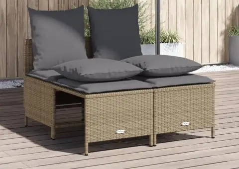 Set canapele de grădină, 4 piese, cu perne, bej, poliratan - 1/5