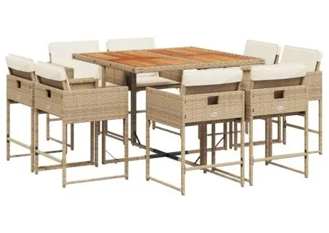 Set de masă pentru grădină, 9 piese, cu perne, bej, poliratan - 2/5