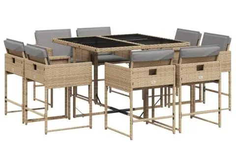 Set de masă pentru grădină, 9 piese, cu perne, bej, poliratan - 2/5