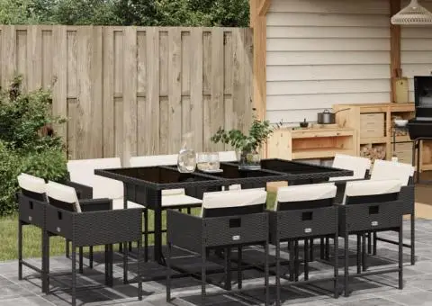 Set mobilier de exterior cu perne, 11 piese, negru, poliratan - 1/5