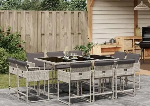 Set mobilier de grădină cu perne 11 piese gri deschis poliratan - 1/5