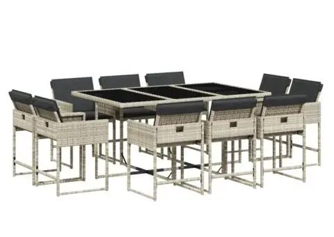 Set mobilier de grădină cu perne 11 piese gri deschis poliratan - 2/5