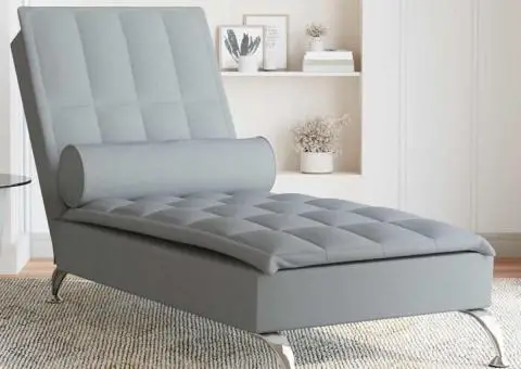 Șezlong de masaj cu sprijin, gri deschis, material textil - 1/5