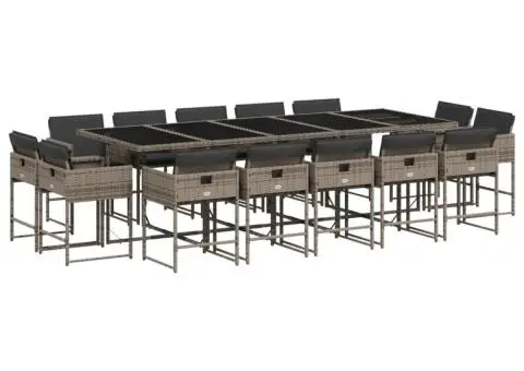 Set mobilier de grădină cu perne, 15 piese, gri, poliratan - 2/5