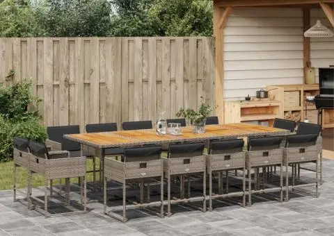 Set mobilier de grădină cu perne, 15 piese, gri, poliratan - 1/5