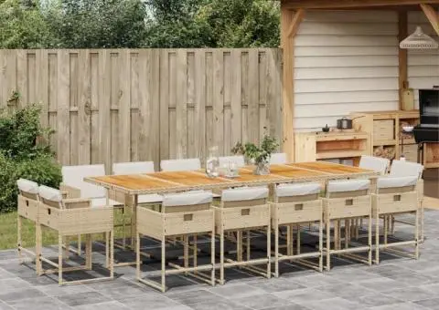 Set mobilier de grădină cu perne, 15 piese, bej, poliratan - 1/5