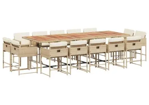 Set mobilier de grădină cu perne, 15 piese, bej, poliratan - 2/5