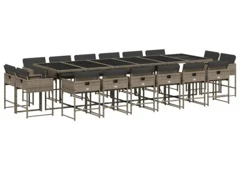 Set mobilier de grădină cu perne, 17 piese, gri, poliratan - 2/5