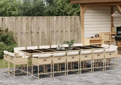 Set mobilier de grădină cu perne, 17 piese, bej, poliratan - 1/5