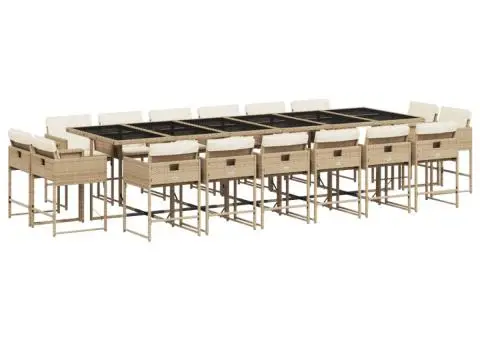 Set mobilier de grădină cu perne, 17 piese, bej, poliratan - 2/5