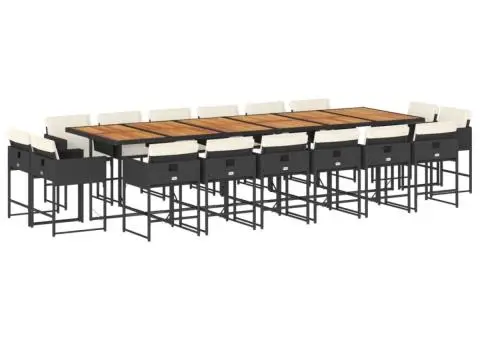 Set mobilier de grădină cu perne, 17 piese, negru, poliratan - 2/5