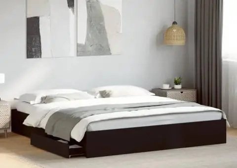 Cadru de pat cu sertare, negru, 180x200 cm, lemn prelucrat - 1/5