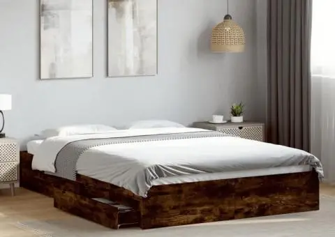 Cadru pat cu sertare stejar fumuriu 150x200 cm lemn prelucrat - 1/5