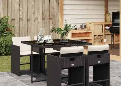 Set mobilier de grădină cu perne, 5 piese, negru, poliratan - 1/5