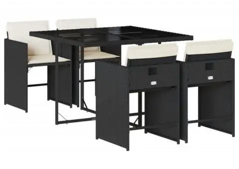 Set mobilier de grădină cu perne, 5 piese, negru, poliratan - 2/5