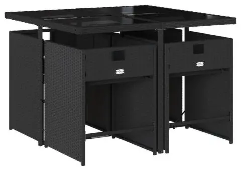 Set mobilier de grădină cu perne, 5 piese, negru, poliratan - 3/5