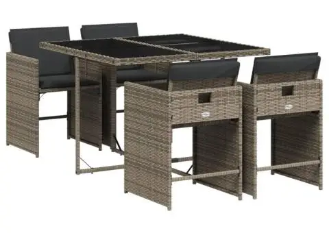 Set mobilier de grădină cu perne, 5 piese, gri, poliratan - 2/5