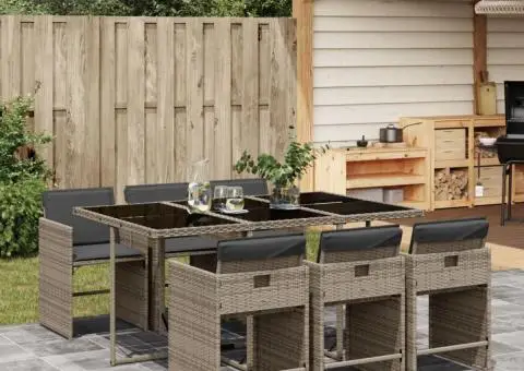 Set mobilier de grădină cu perne, 7 piese, gri, poliratan - 1/5