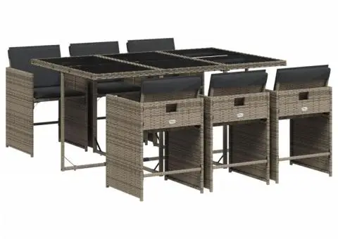 Set mobilier de grădină cu perne, 7 piese, gri, poliratan - 2/5