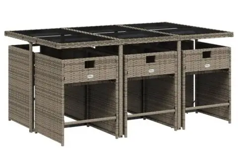 Set mobilier de grădină cu perne, 7 piese, gri, poliratan - 3/5