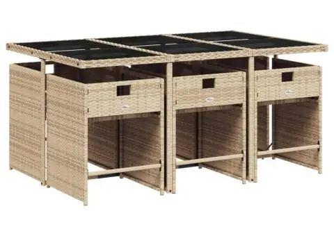 Set de masă pentru grădină, 7 piese, cu perne, bej, poliratan - 3/5