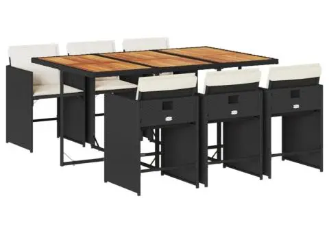 Set mobilier de grădină cu perne, 7 piese, negru, poliratan - 2/5