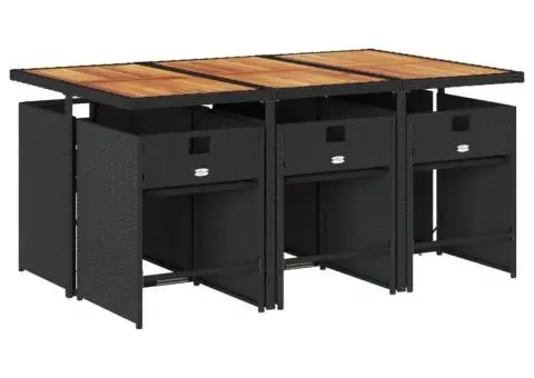 Set mobilier de grădină cu perne, 7 piese, negru, poliratan - 3/5