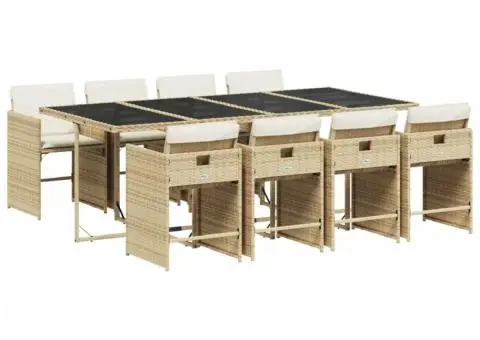 Set de masă pentru grădină, 9 piese, cu perne, bej, poliratan - 2/5