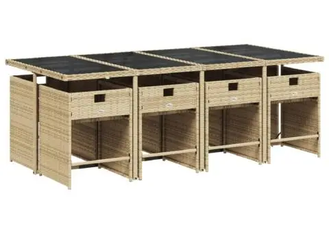 Set de masă pentru grădină, 9 piese, cu perne, bej, poliratan - 3/5