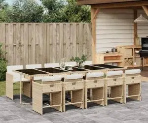 vidaXL Set mobilier de grădină cu perne, 11 piese, bej, poliratan