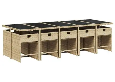 Set mobilier de grădină cu perne, 11 piese, bej, poliratan - 3/5