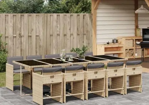 Set mobilier grădină cu perne, 11 piese bej combinat poliratan - 1/5