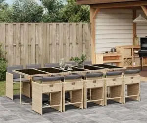 vidaXL Set mobilier grădină cu perne, 11 piese bej combinat poliratan