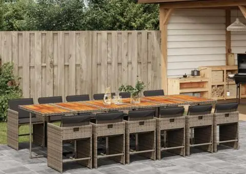 Set mobilier de grădină cu perne, 13 piese, gri, poliratan - 1/5