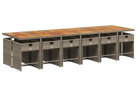 Set mobilier de grădină cu perne, 13 piese, gri, poliratan - 3/5