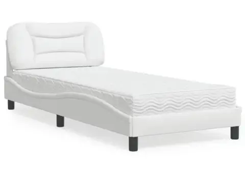 Pat cu saltea, alb, 80x200 cm, piele ecologică - 1/5