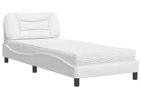 Pat cu saltea, alb, 80x200 cm, piele ecologică - 2/5