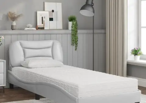 Pat cu saltea, alb, 80x200 cm, piele ecologică - 3/5