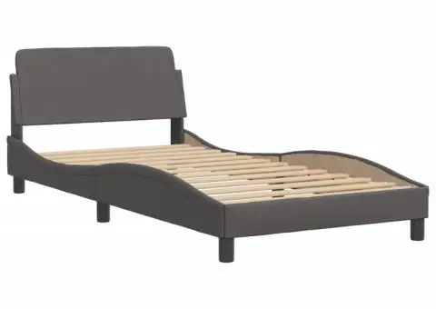 Pat cu saltea, gri, 100x200 cm, piele ecologică - 4/5