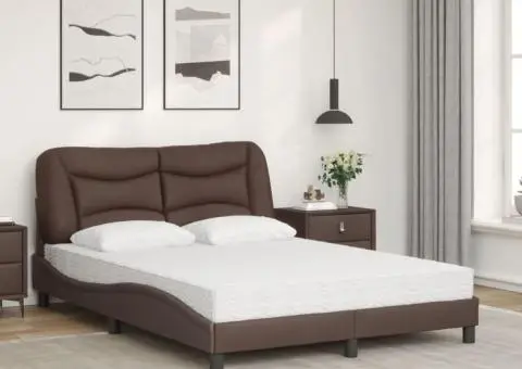 Pat cu saltea, maro, 120x200 cm, piele ecologică - 3/5