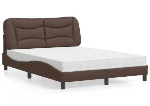 Pat cu saltea, maro, 140x190 cm, piele ecologică - 1/5