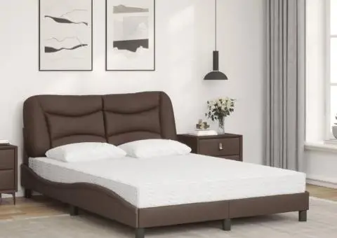 Pat cu saltea, maro, 140x190 cm, piele ecologică - 3/5