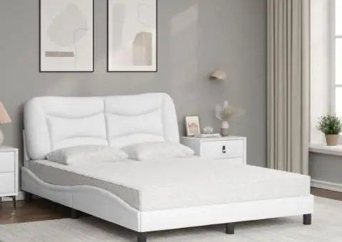 Pat cu saltea, alb, 140x200 cm, piele ecologică - 3/5